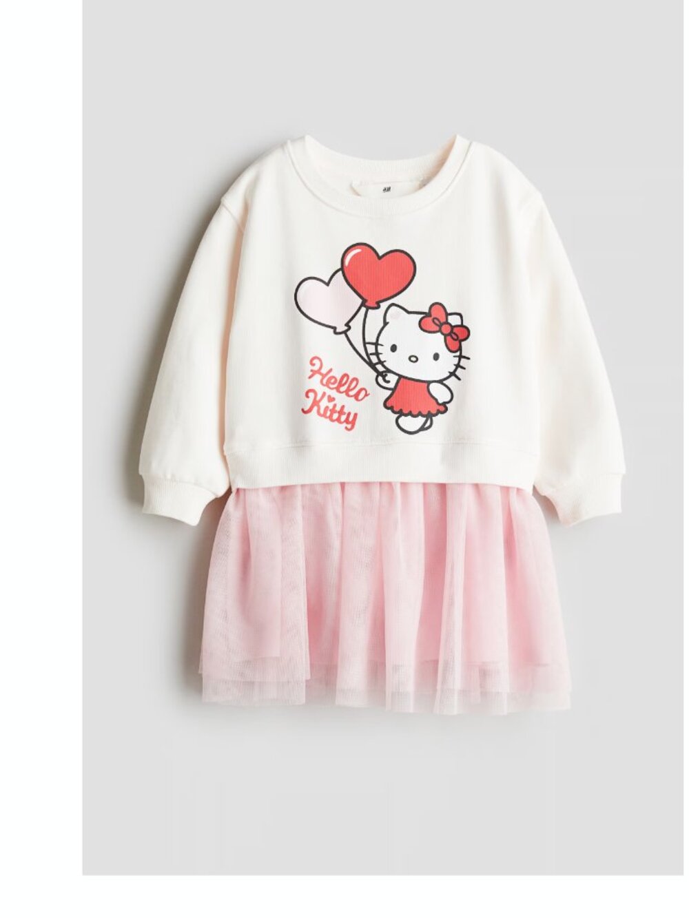 H&M Girls Light Pink Hello Kitty Printed Sweatshirt Dress with Tulle Skirt